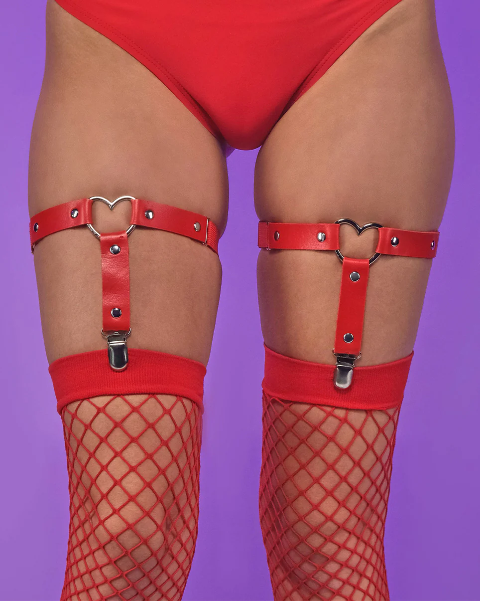 2pc Heart Ring Faux Leather Leg Garters - Image 3