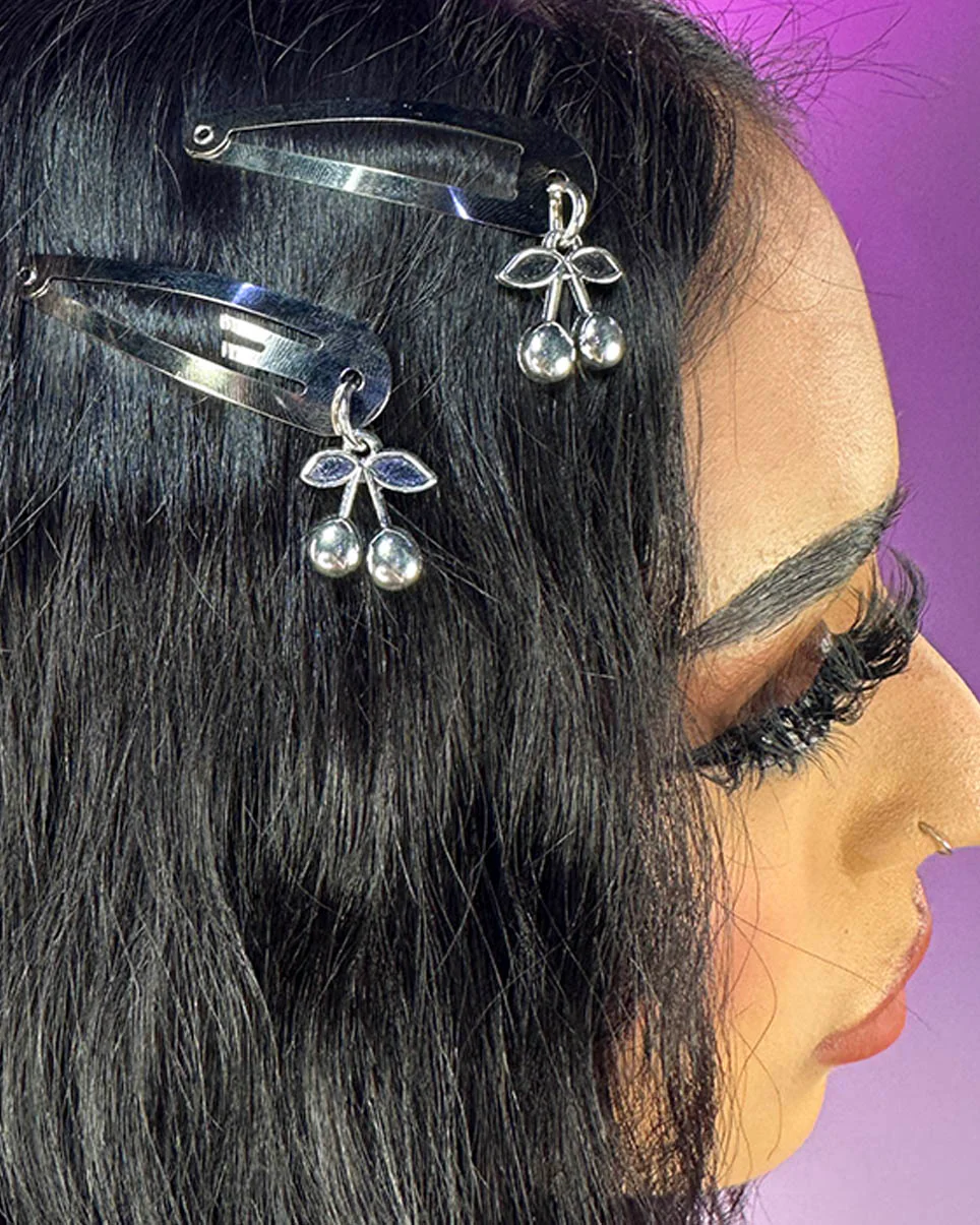 2pc Silver Cherry Hair Clips - Image 2