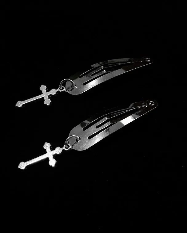 2pc Silver Cross Hair Clips - Image 3