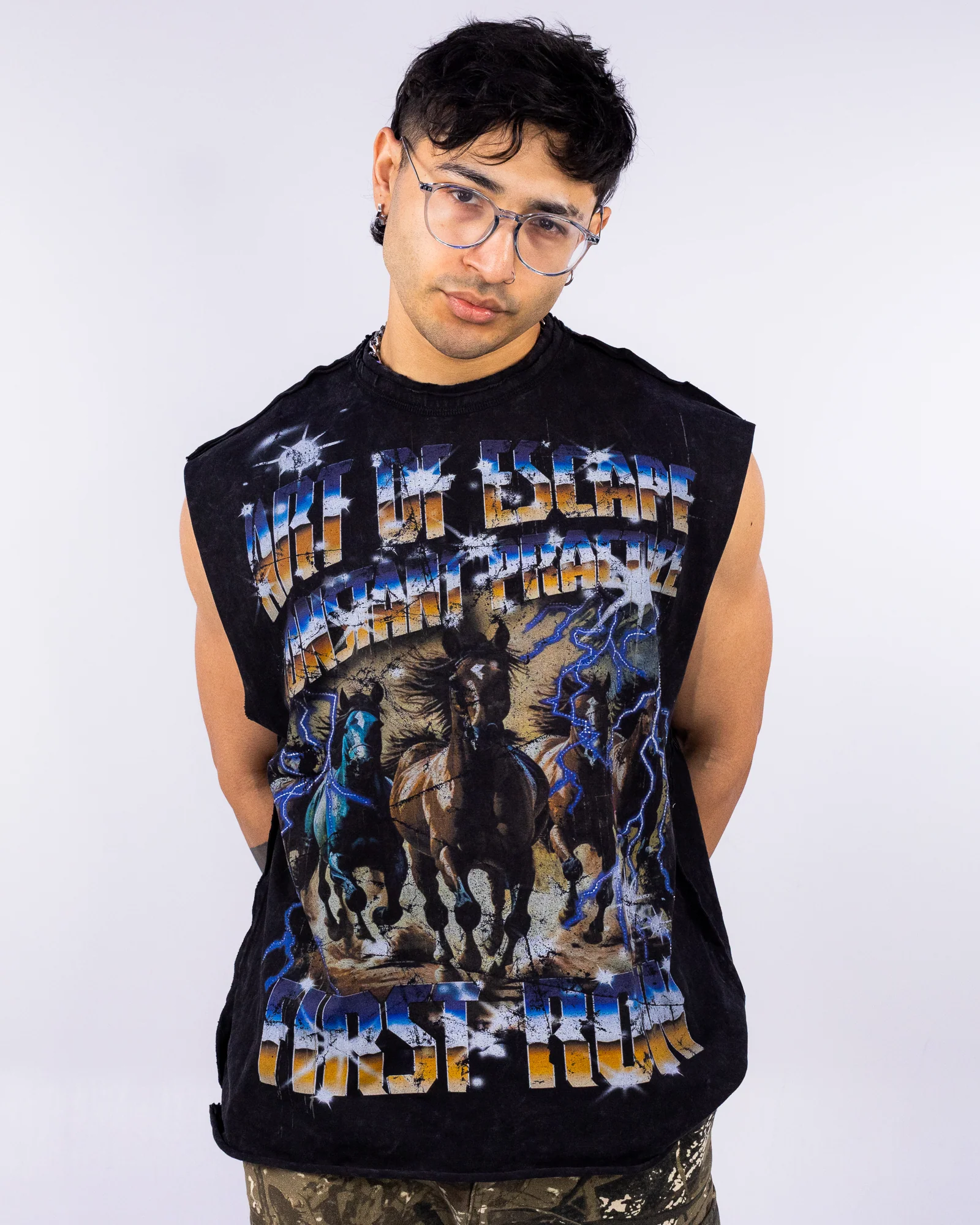 Art Of Escape Horse Men's Blue Washed Tank Top - Image 3