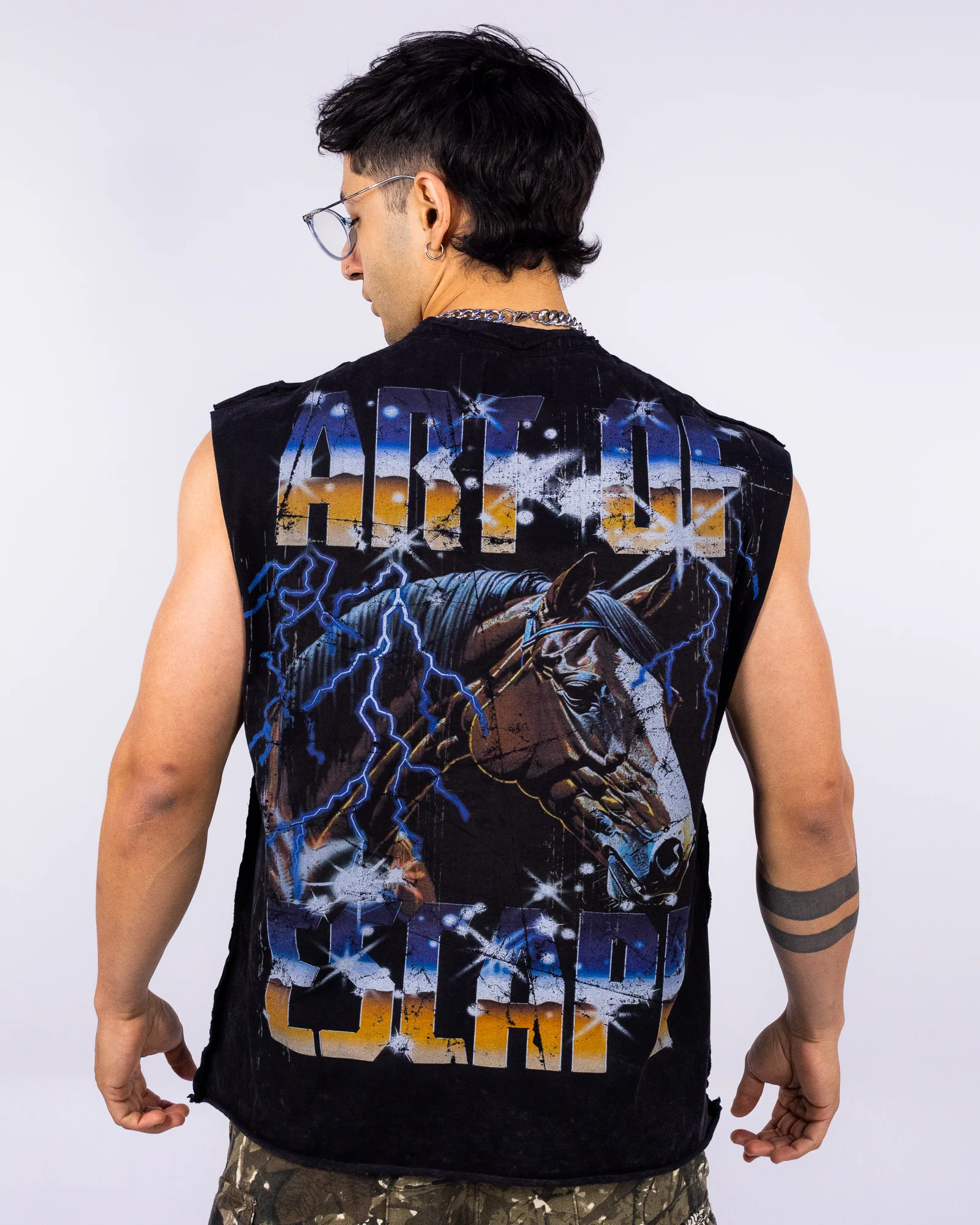 Art Of Escape Horse Men's Blue Washed Tank Top - Image 4