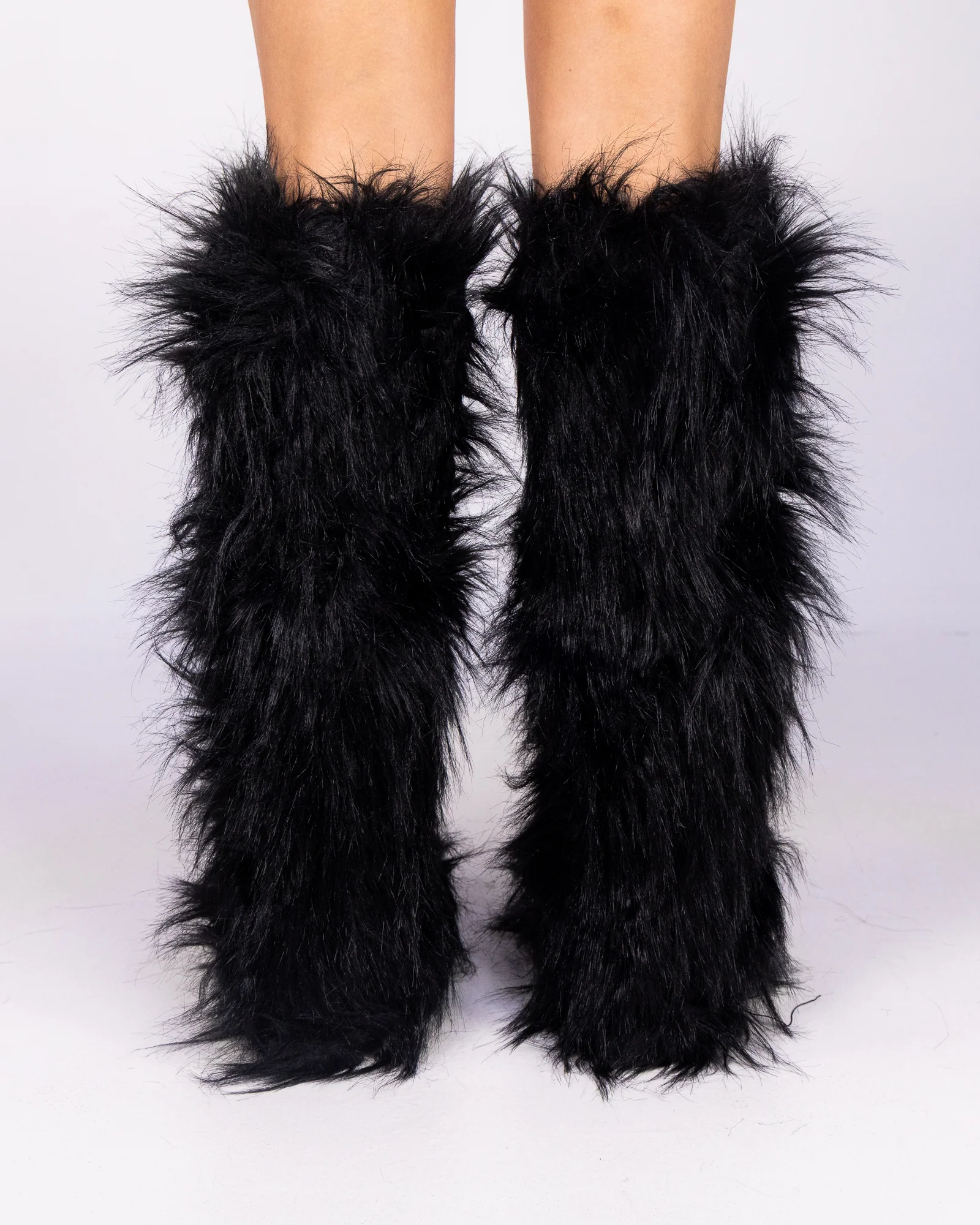 Black Animalistic Women's Faux Fur Platform Boots - Image 3