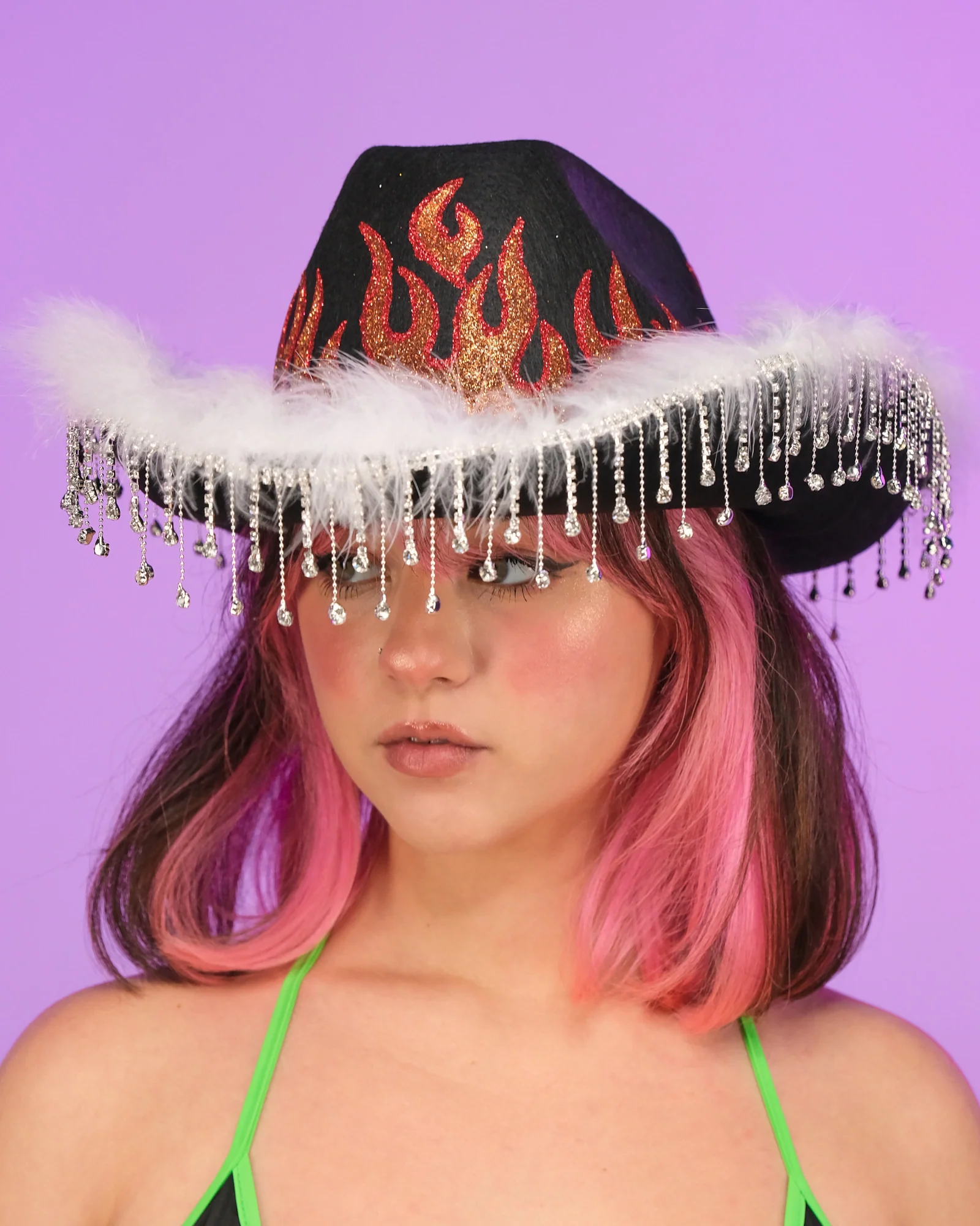 Black Brimstone Fringe Cowboy Hat - Image 2