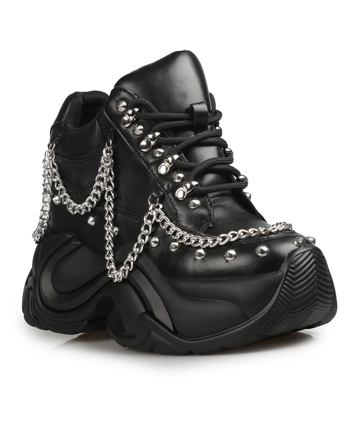 Black Jupiter Women's Chain Wedge Sneakers - Image 4