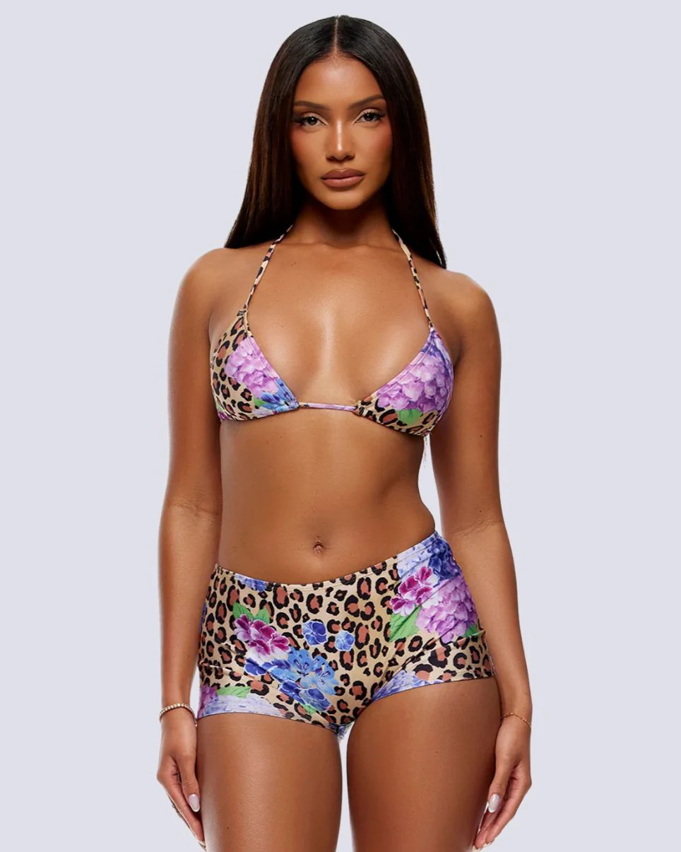 Blue Cheetah 2pc Shorts Bikini Set - Image 9