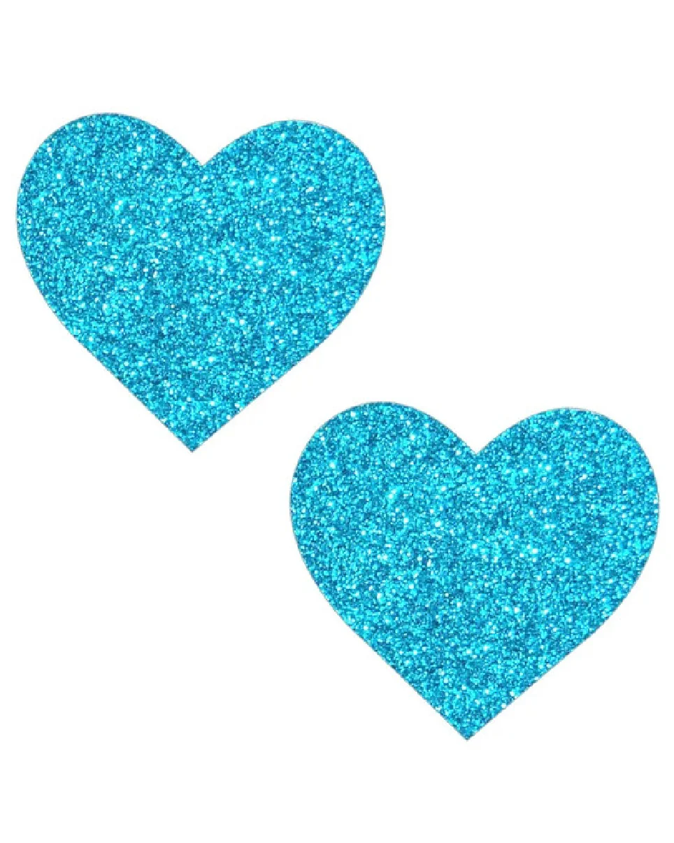 Bowie Blue Glitter Heart Pasties - Image 2