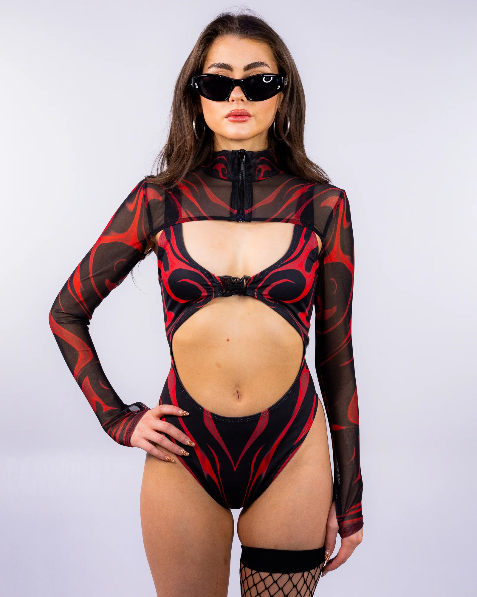 Candy Catz Resistance 2pc Women's Red Shrug & Bodysuit Set