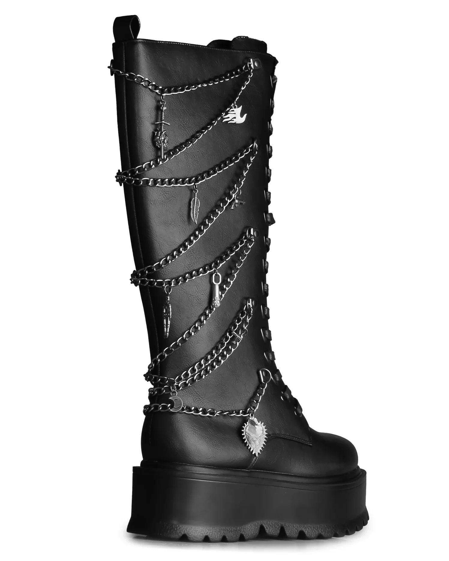 Chained Fantasy Women's Black Knee High Combat Boots - Image 3