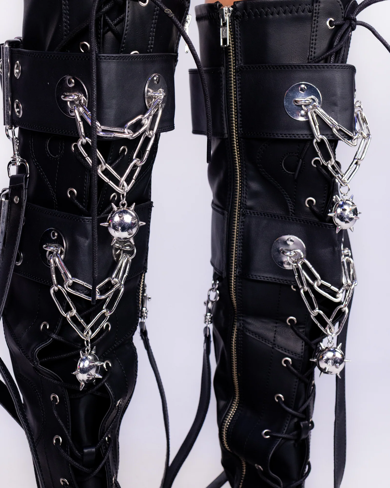 Demonia Bear Spike Matte Black Women's Thigh High Platform Boots - Image 3