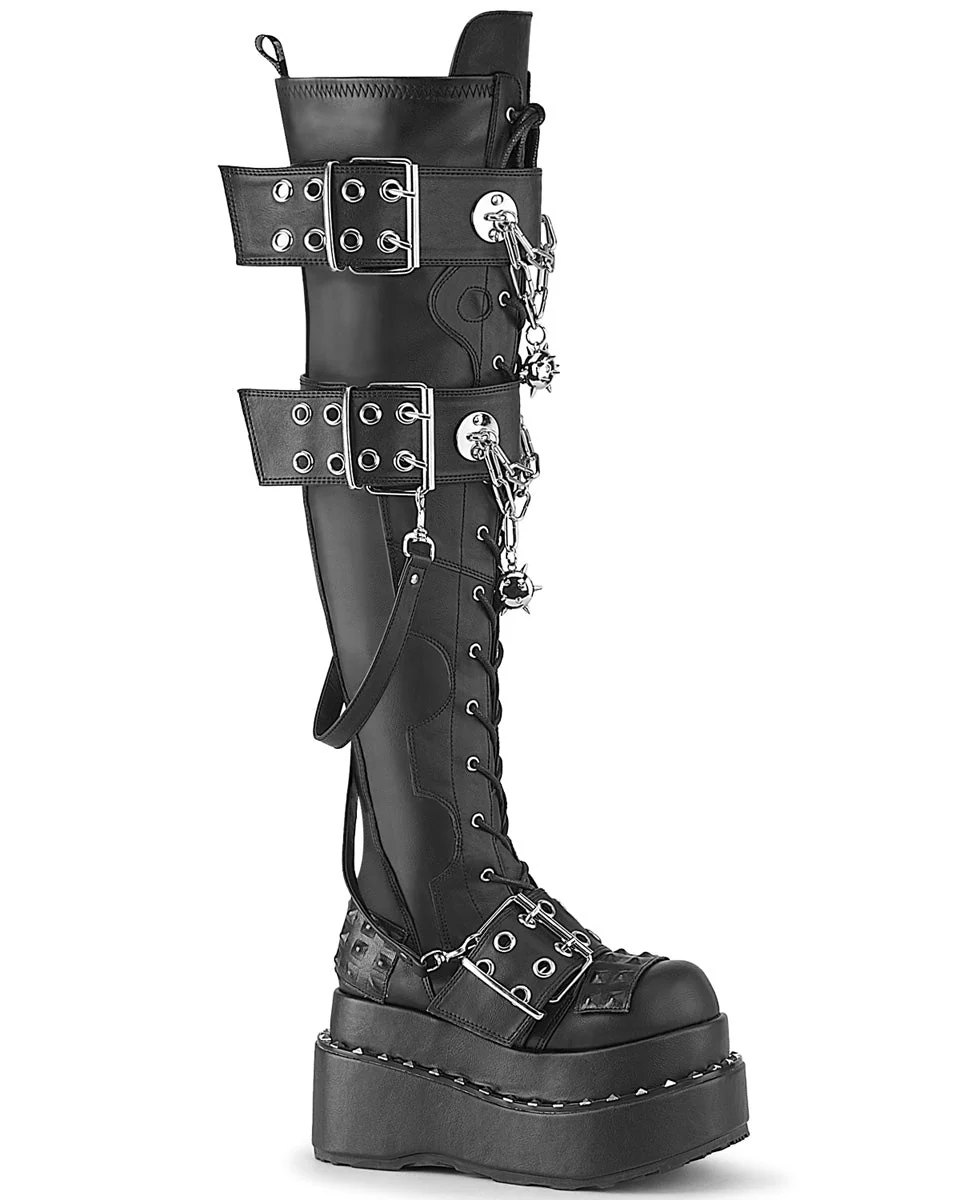 Demonia Bear Spike Matte Black Women's Thigh High Platform Boots - Image 8