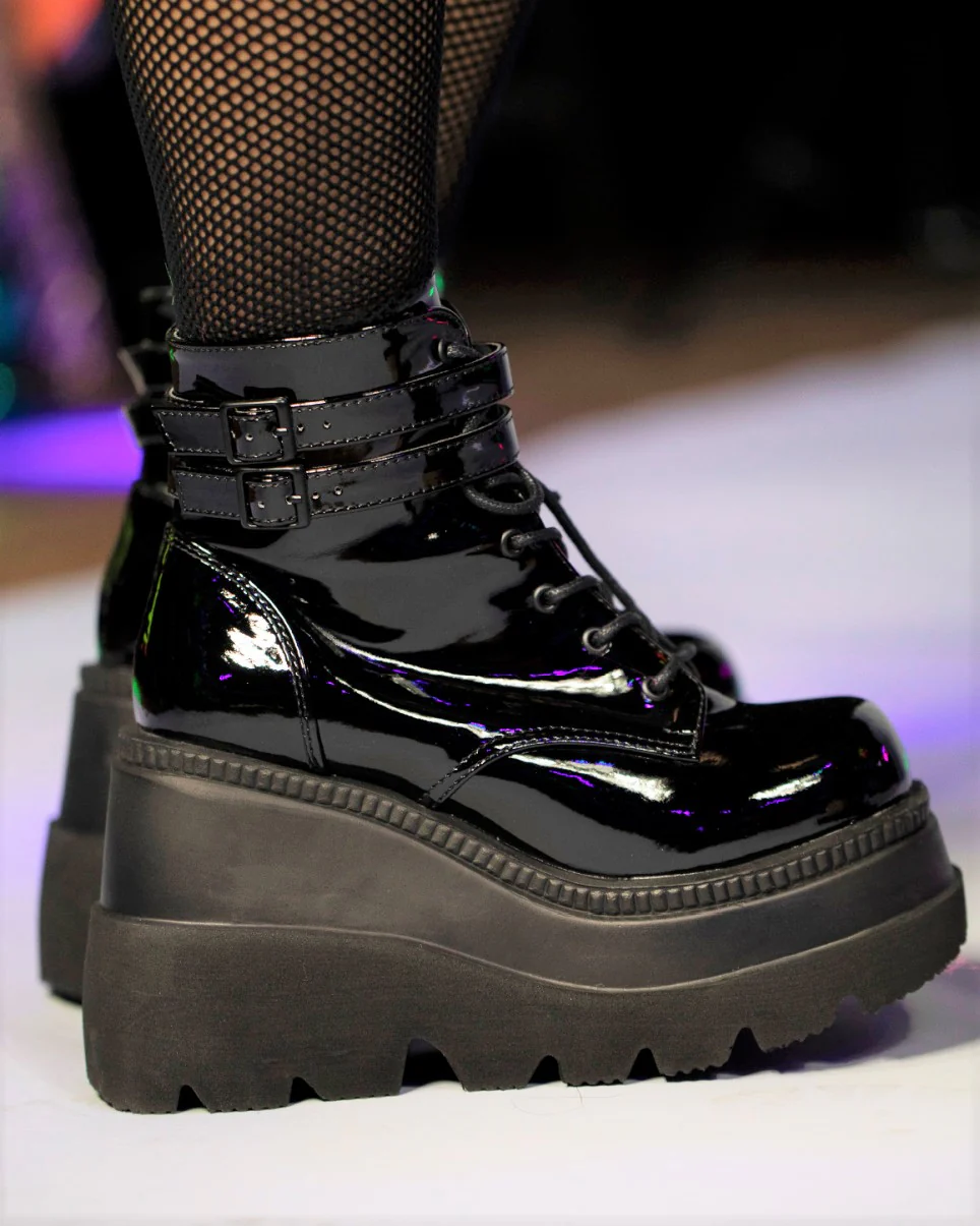 Demonia Black Patent Stacked Platform Ankle Boots - Image 5