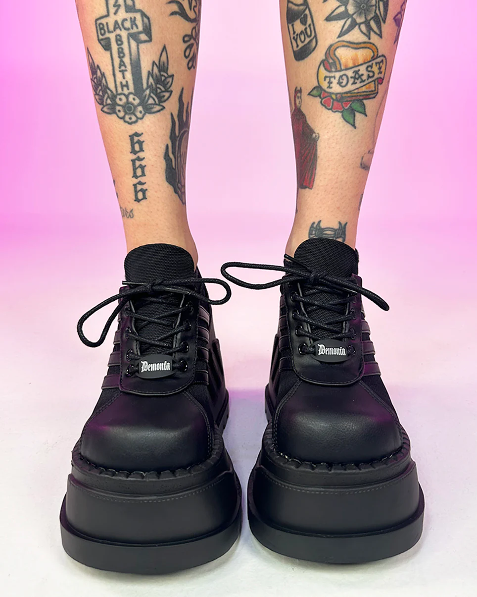 Demonia Stomp Women's Oxford Black Platforms - Image 4