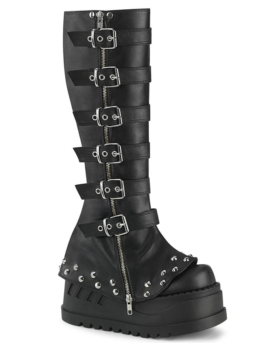 Demonia Buckled Stomp Women's Black Knee High Boots - Image 6