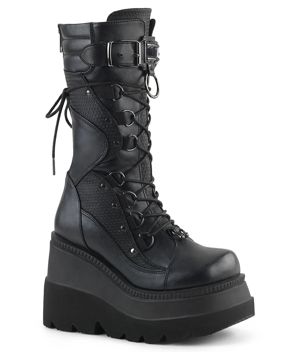 Demonia Shaker Black Lace-Up Mid-Calf Platform Boot - Image 5