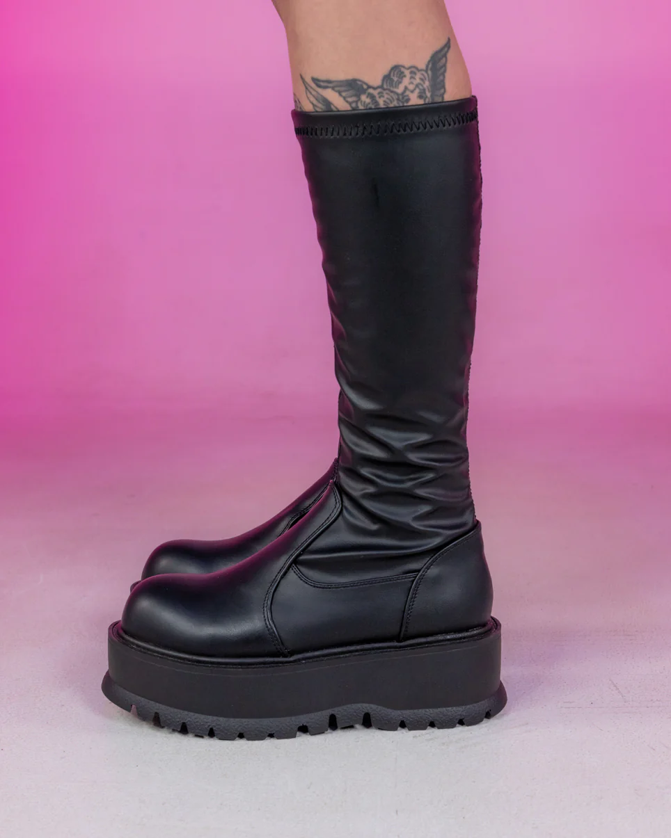 Demonia Slacker Matte Black Knee High Boots - Image 3