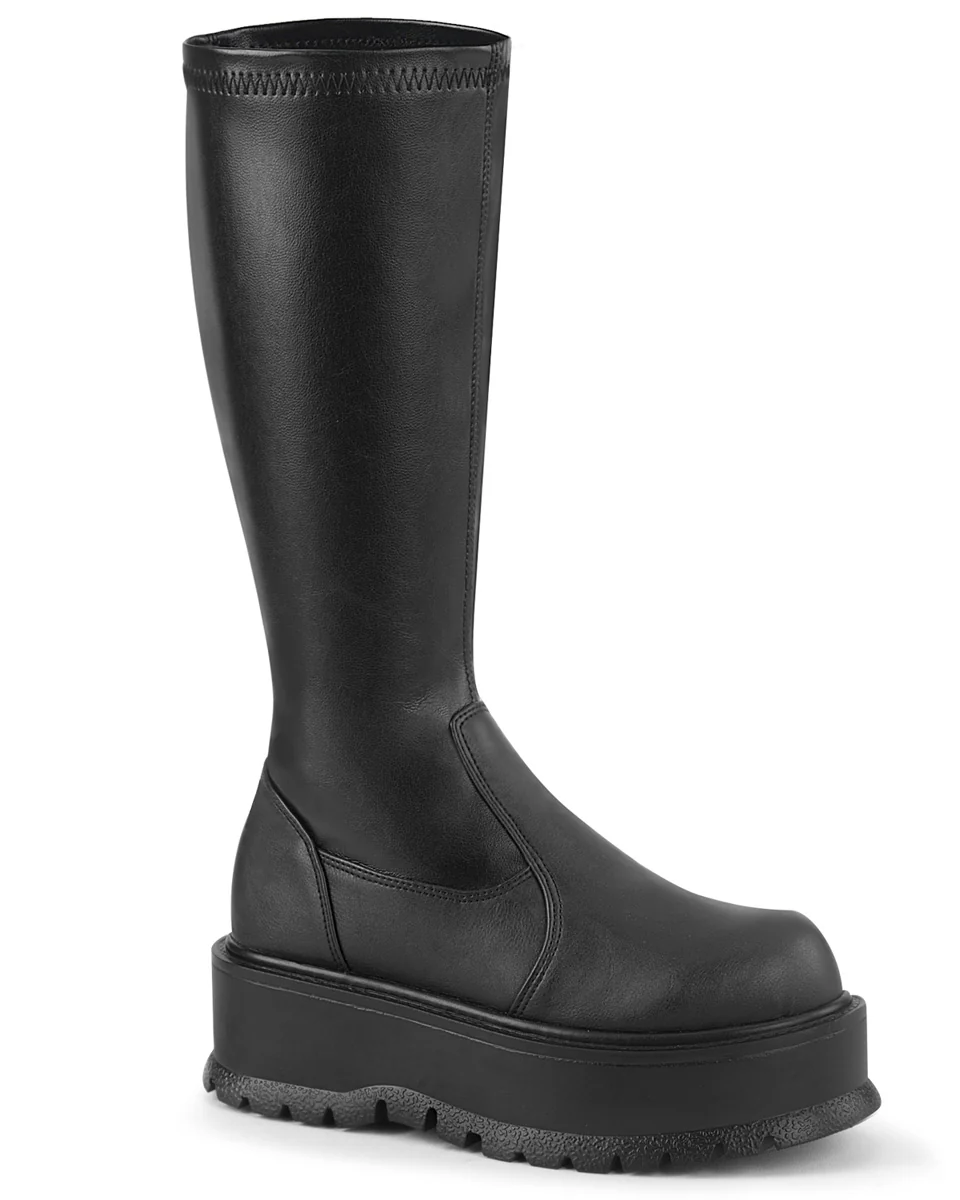 Demonia Slacker Matte Black Knee High Boots - Image 5