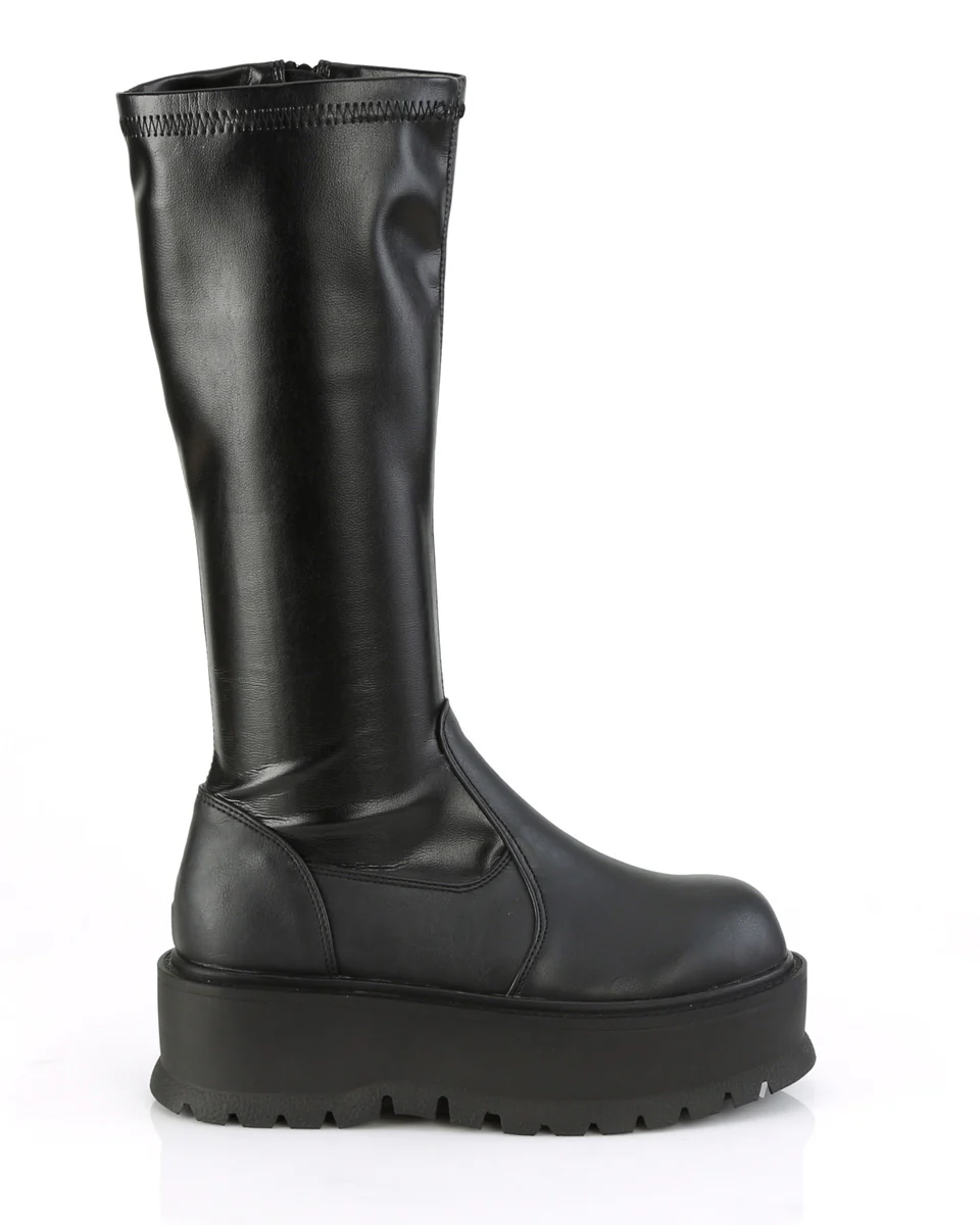 Demonia Slacker Matte Black Knee High Boots - Image 8