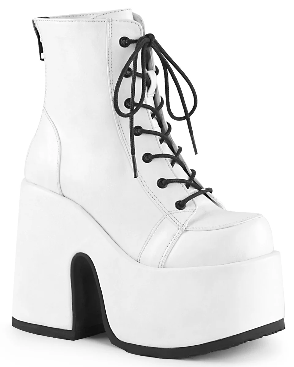 Demonia White Lace-Up Women's Platform Ankle Boots - Image 5