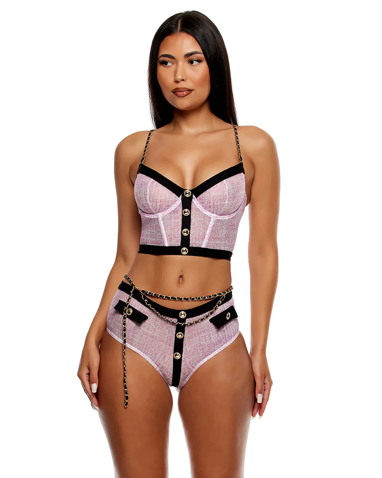 Elite Class Women's 3pc Pink Mesh Bustier Set - Image 8