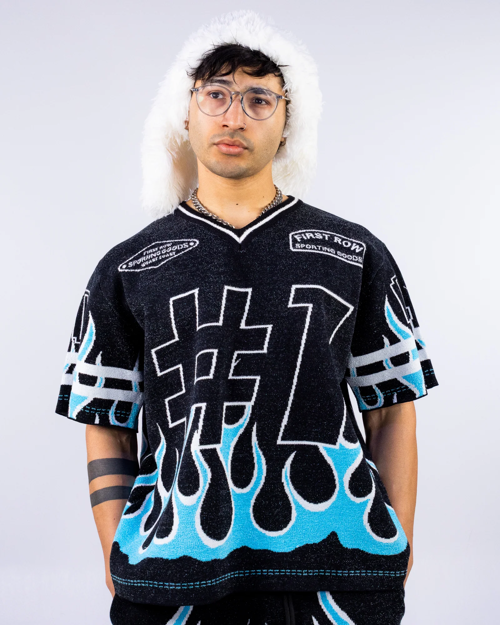 Flame Varsity Men's Blue Knit Tee - Image 3