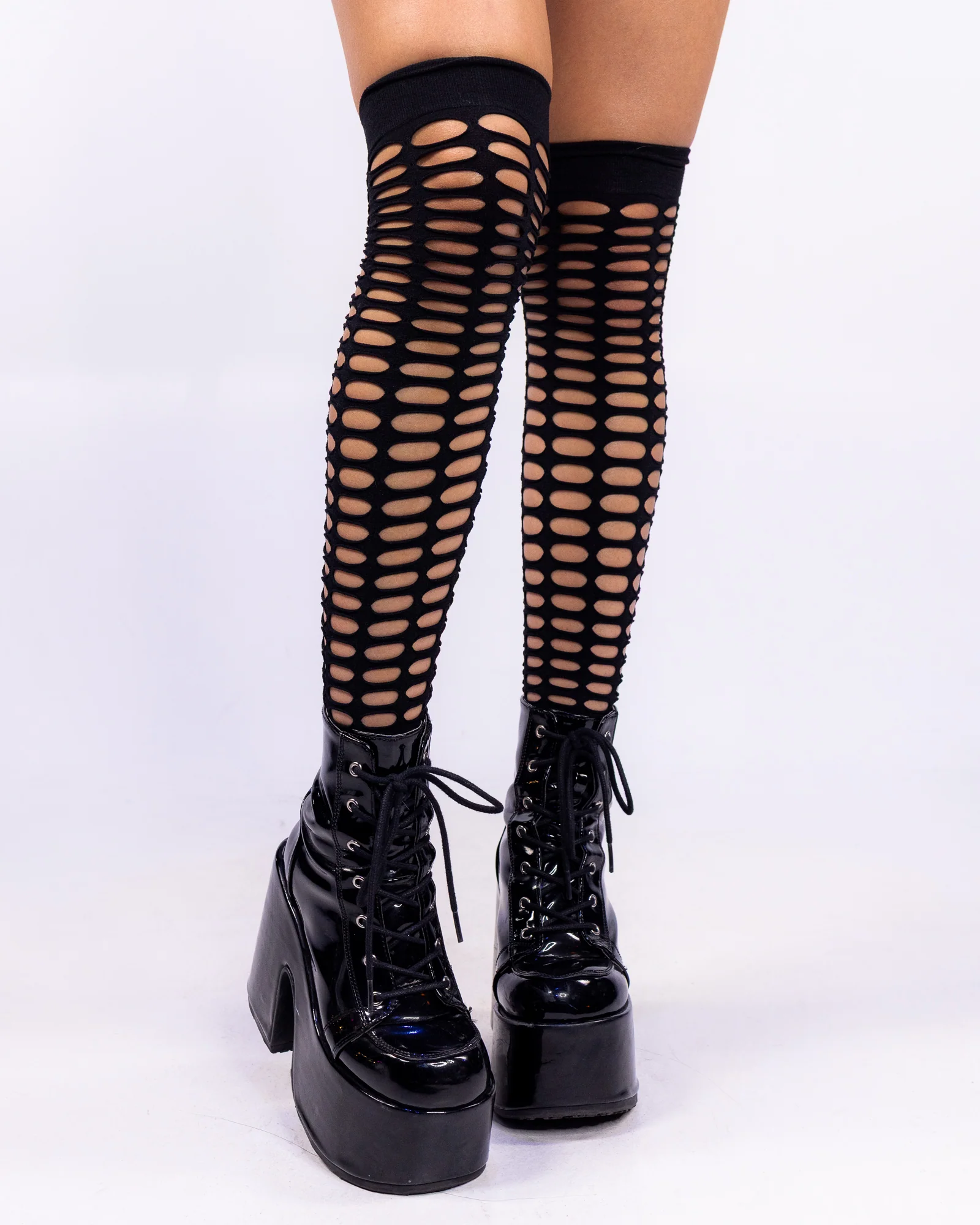 High Frequency Women's Black Cutout Thigh Highs