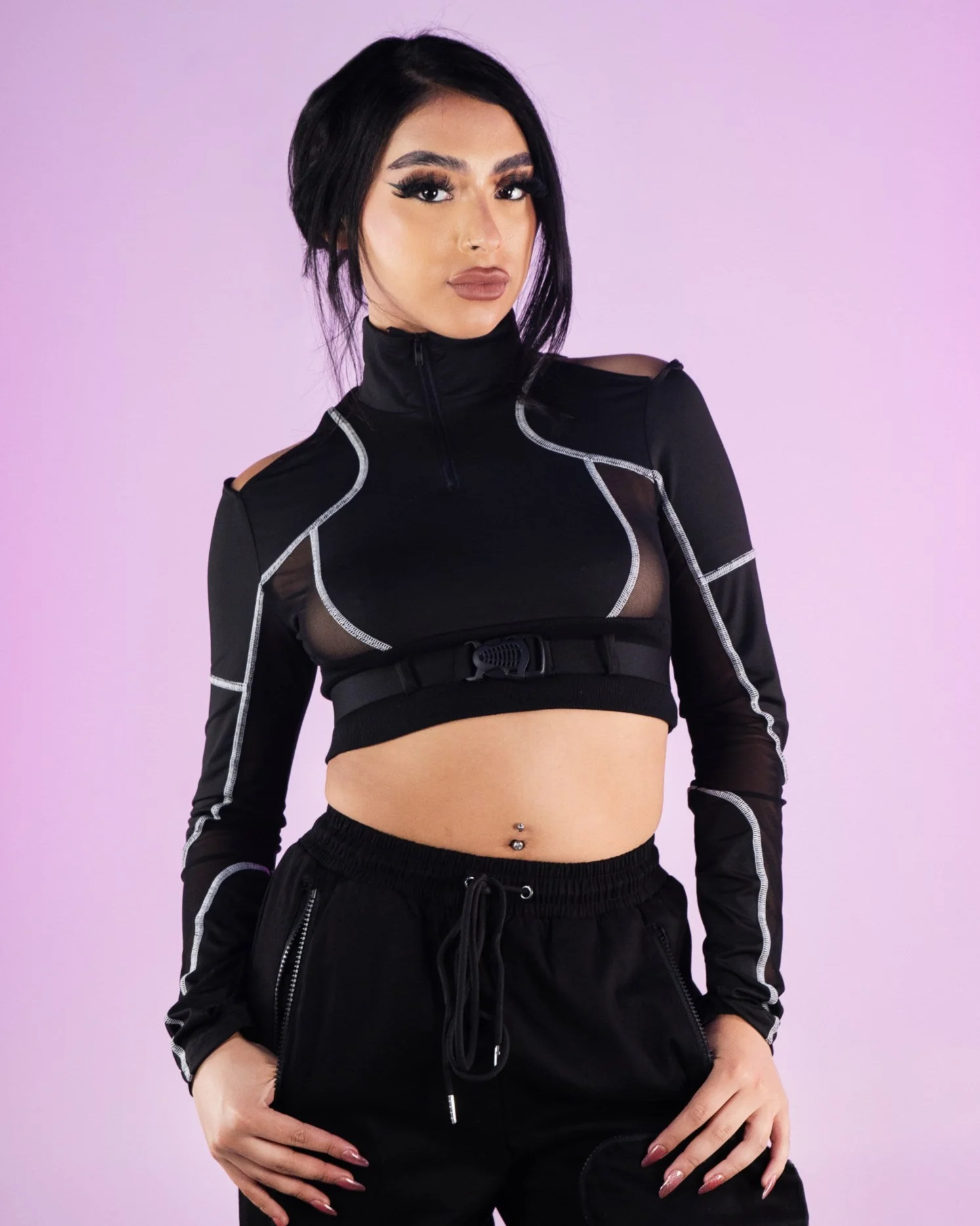 High Tech Women's Black Long Sleeve Crop Top