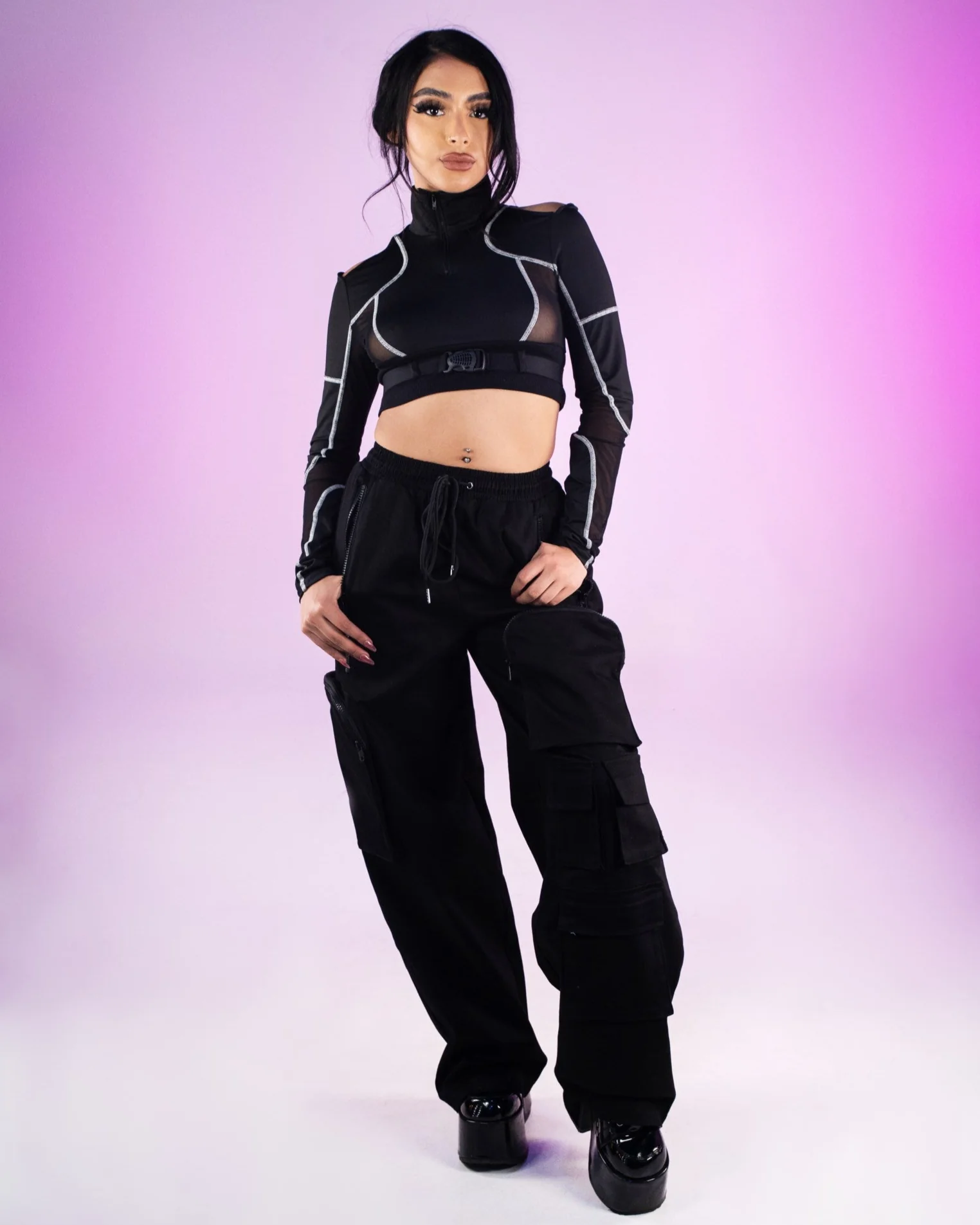 High Tech Women's Black Long Sleeve Crop Top - Image 2