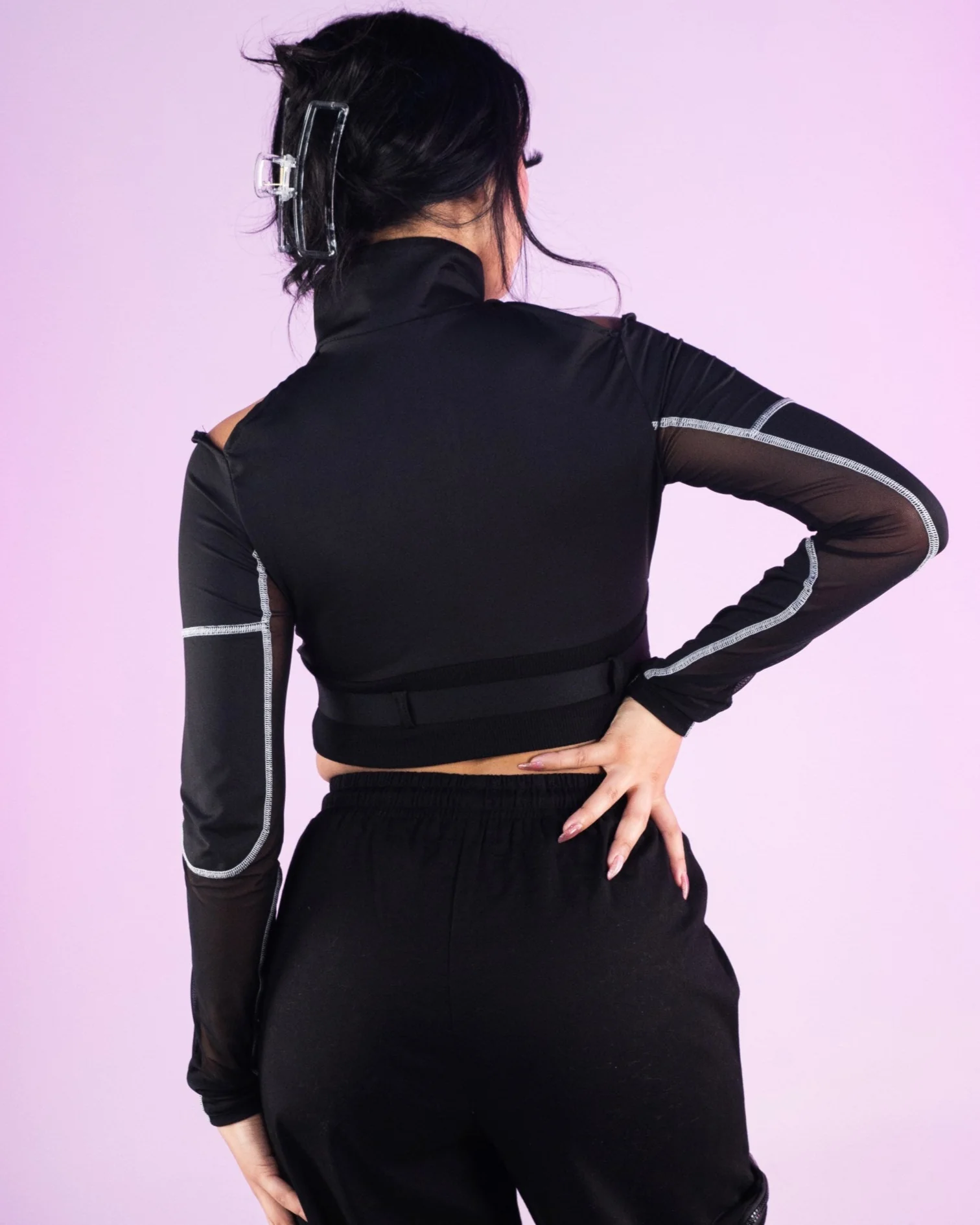High Tech Women's Black Long Sleeve Crop Top - Image 3
