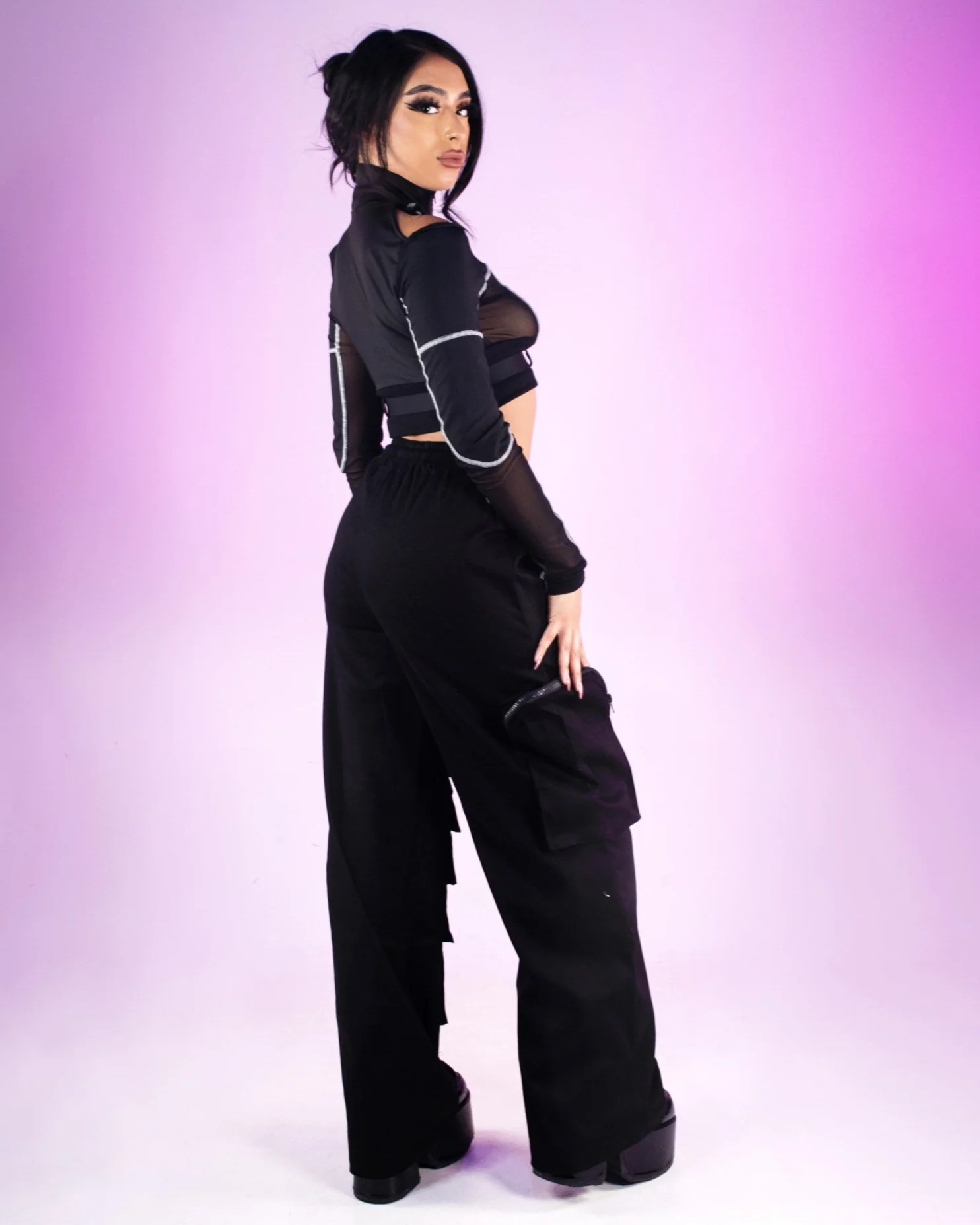 High Tech Women's Black Long Sleeve Crop Top - Image 4
