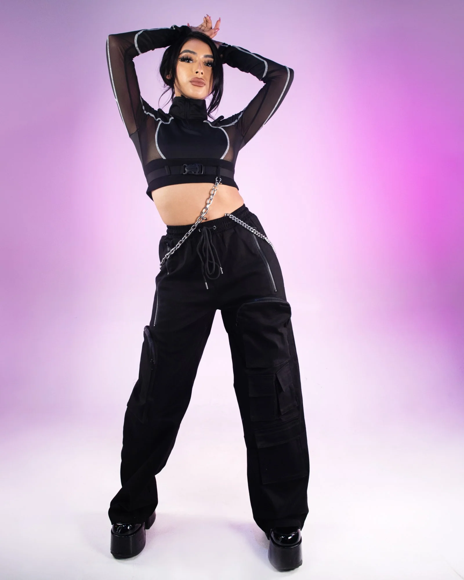 High Tech Women's Black Long Sleeve Crop Top - Image 5