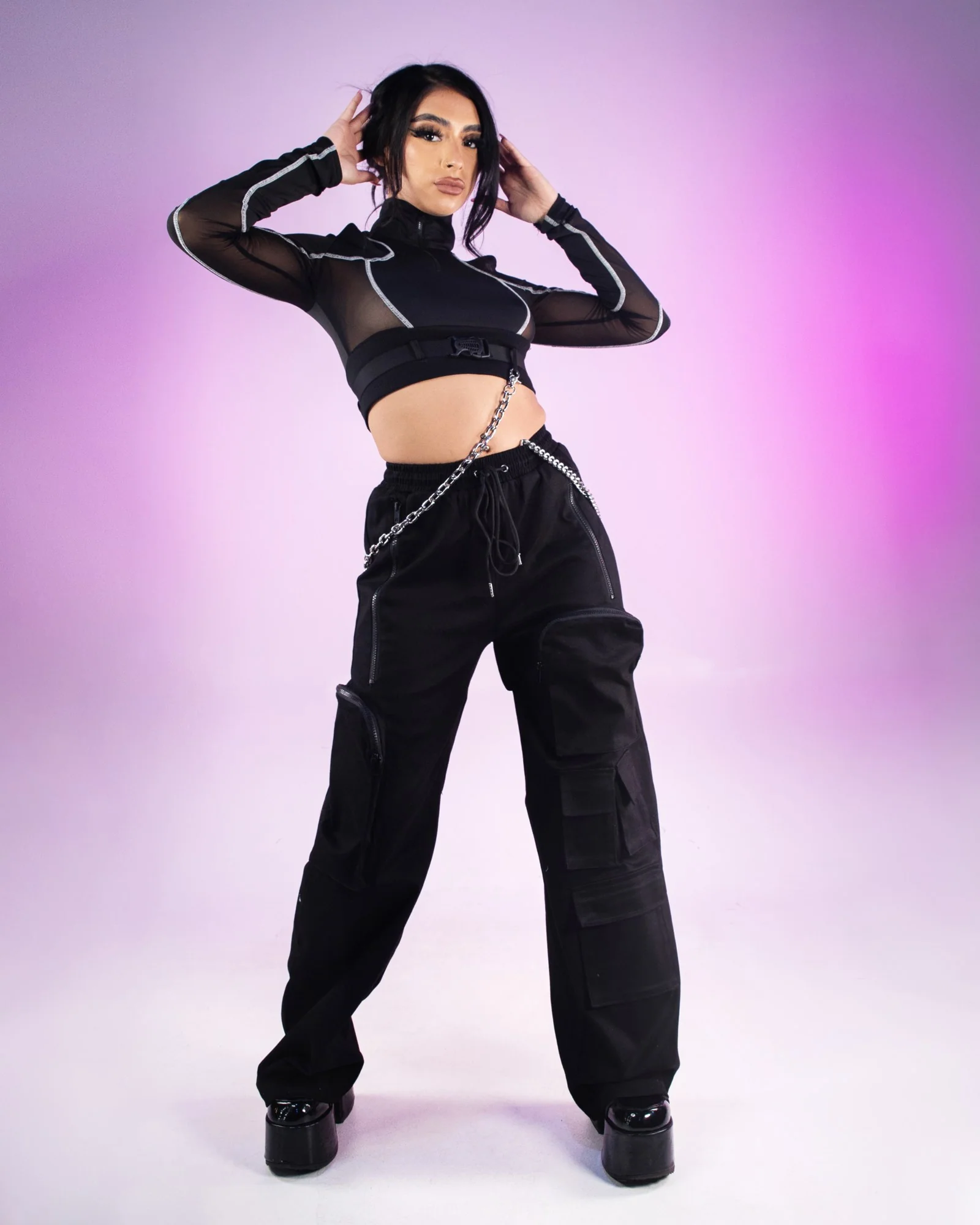 High Tech Women's Black Long Sleeve Crop Top - Image 6