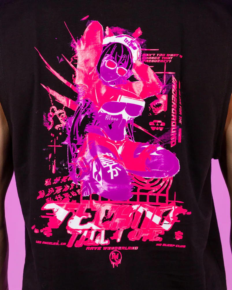 Ms. Techno Baddie Anime UV Neon Pink Fishnet Sleeveless Hoodie - Image 8