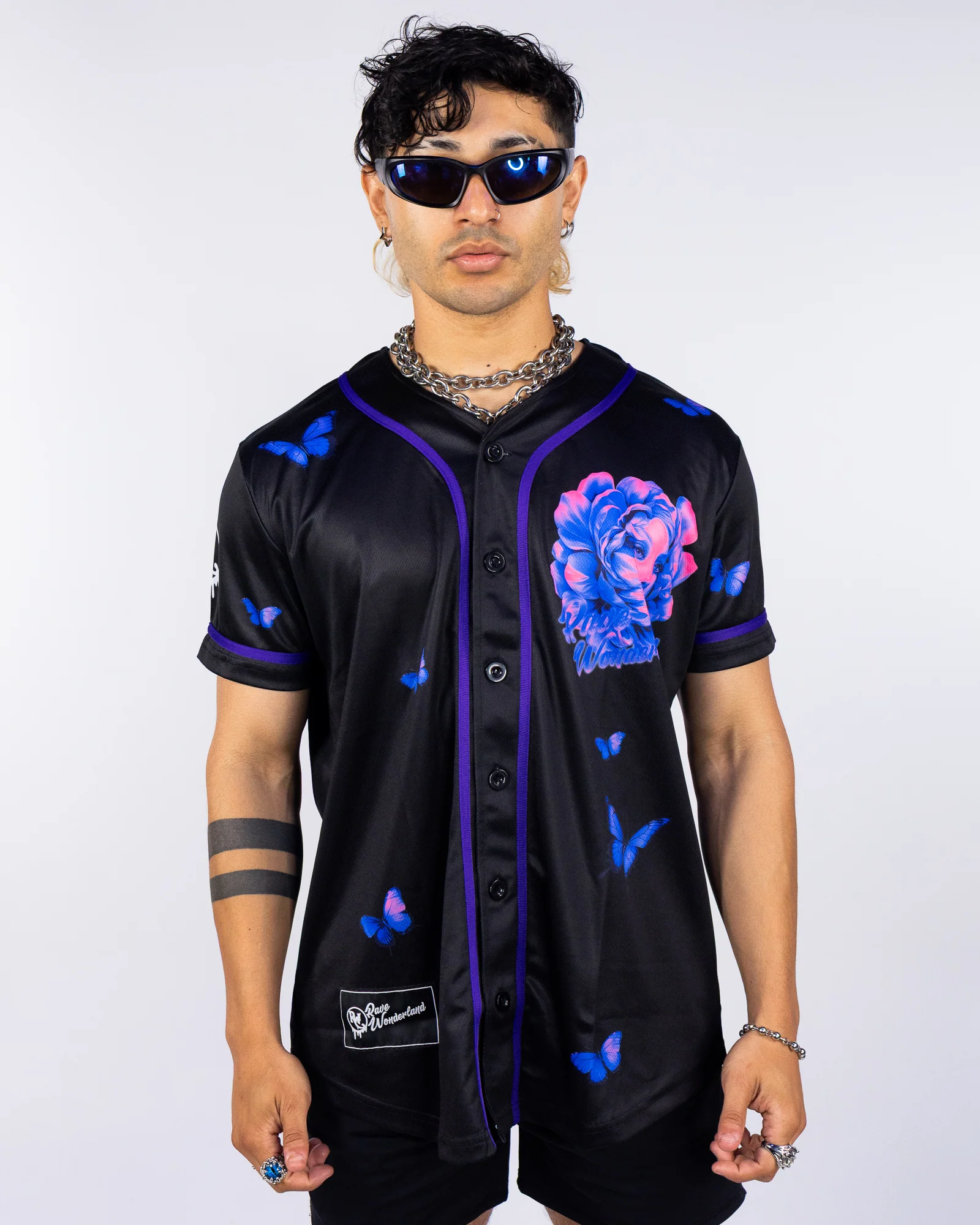 Night Blossom Men's Black Baseball Jersey - Image 2