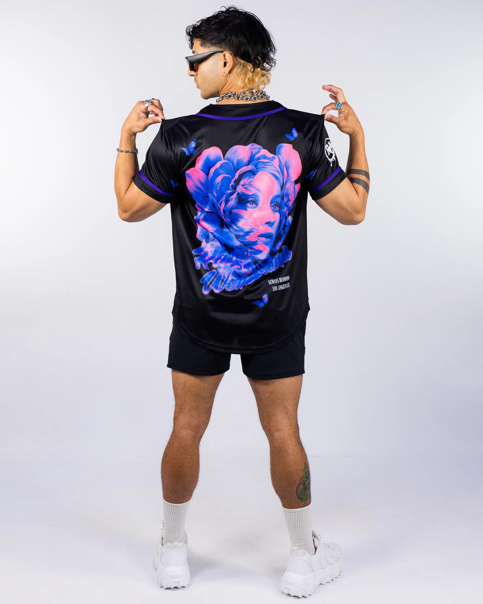 Night Blossom Men's Black Baseball Jersey - Image 6