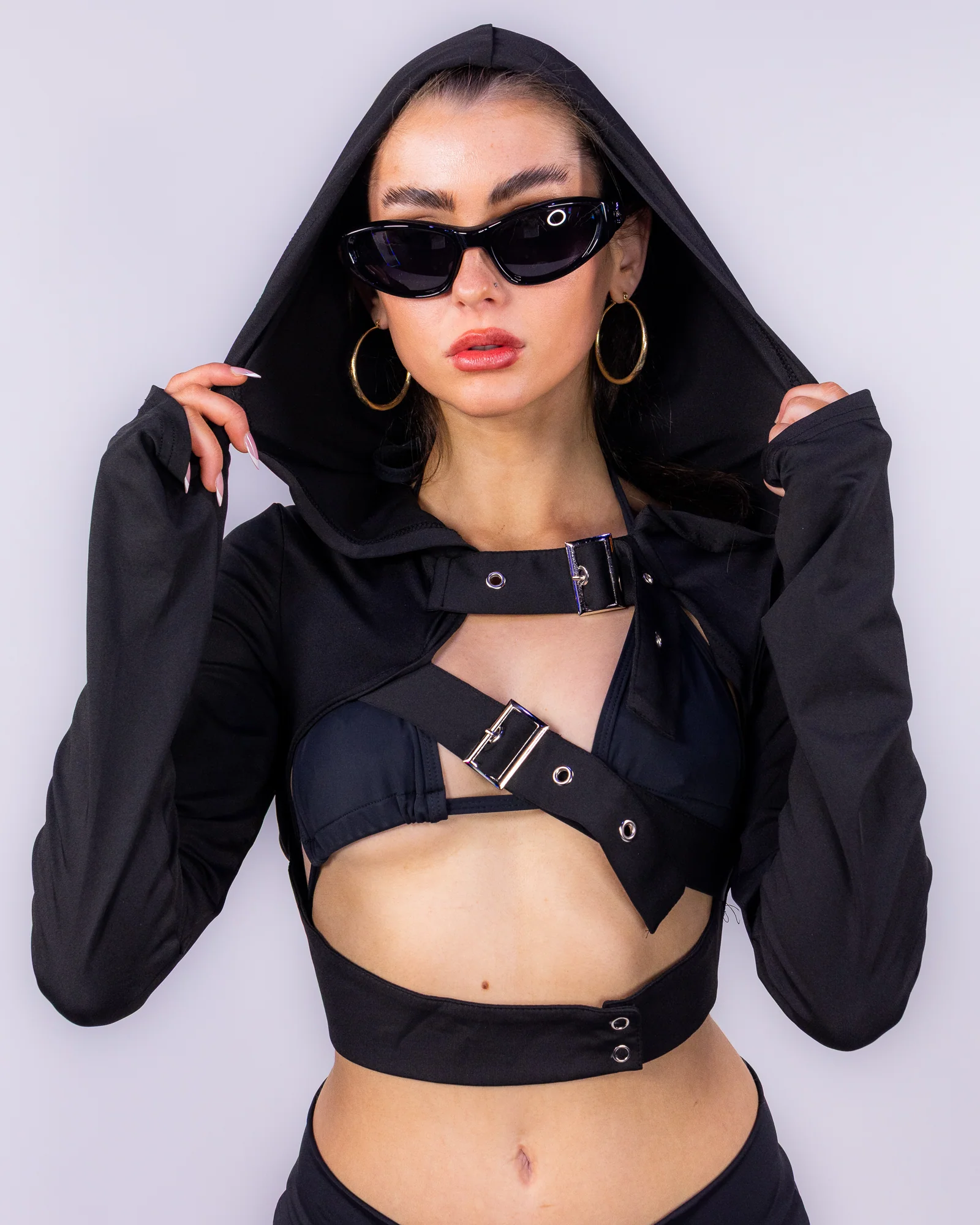 Night Creed Women's Black Hooded Shrug