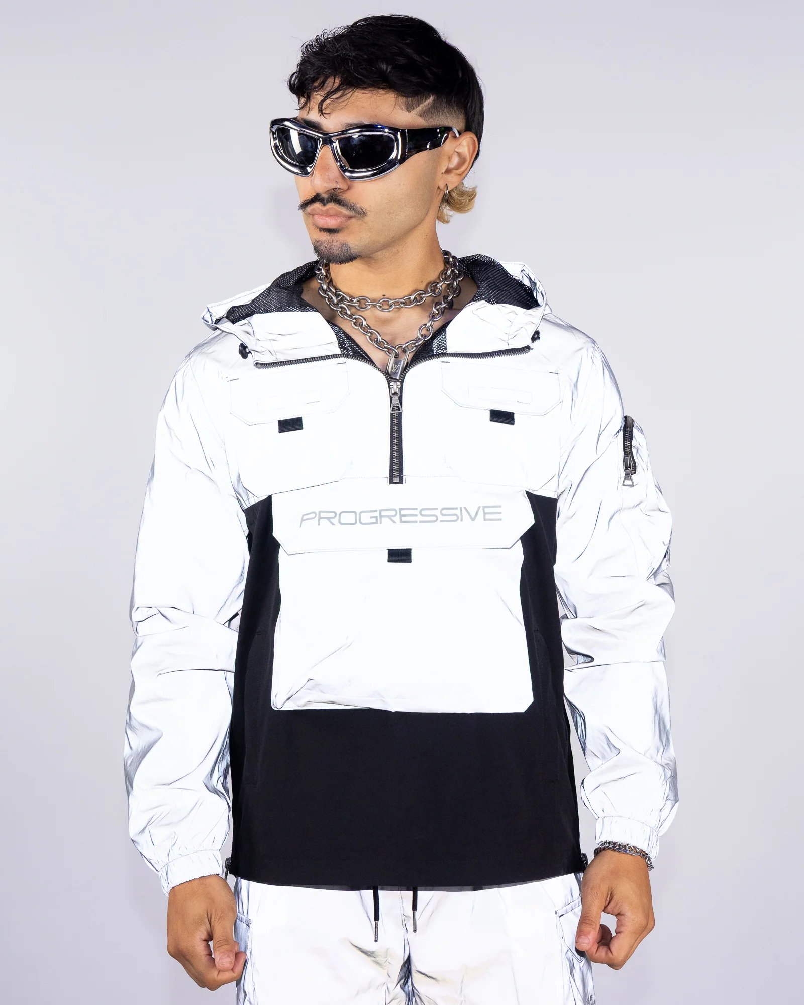 Night Light Men's Silver Reflective Pullover Windbreaker - Image 3