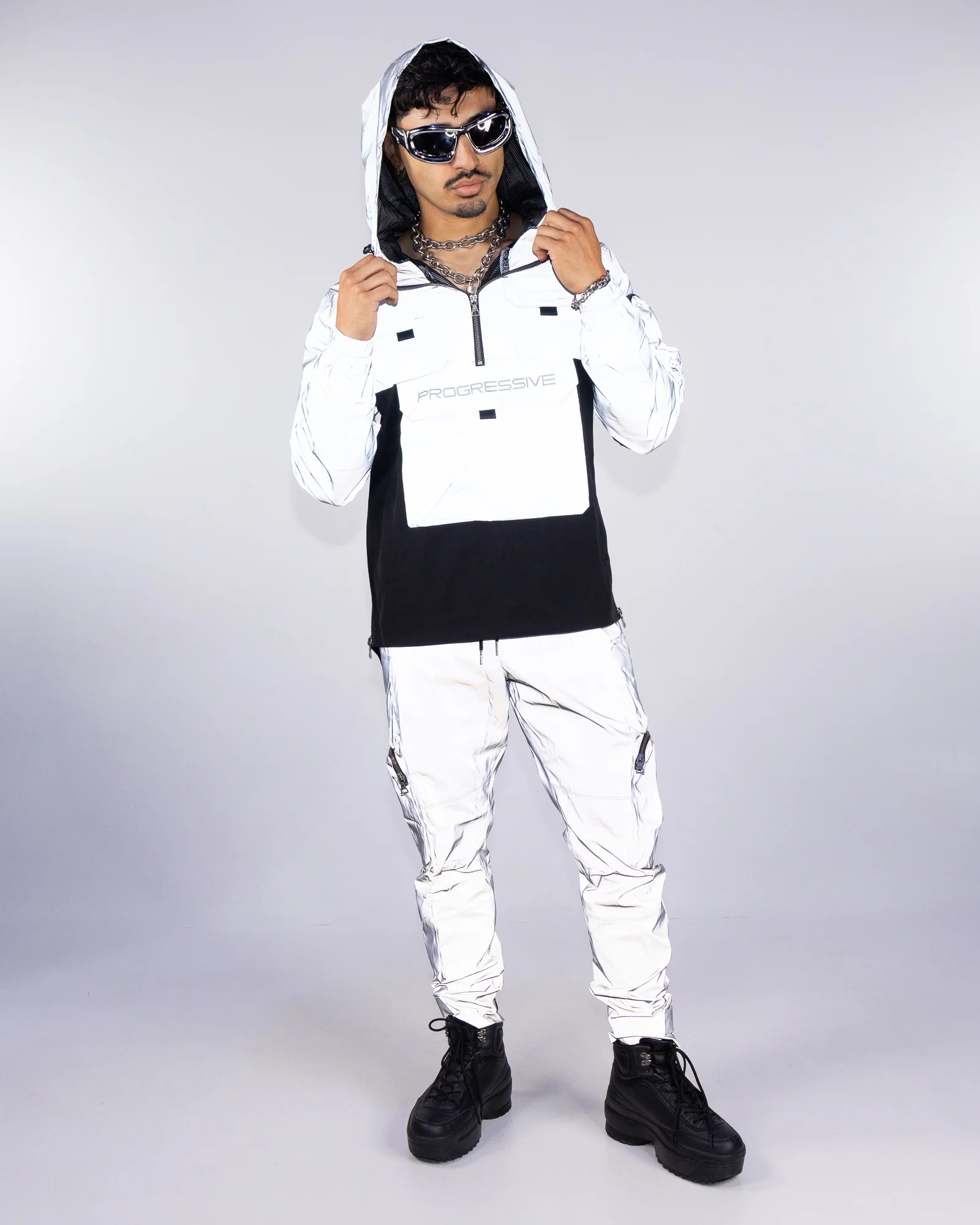 Night Light Men's Silver Reflective Pullover Windbreaker - Image 7