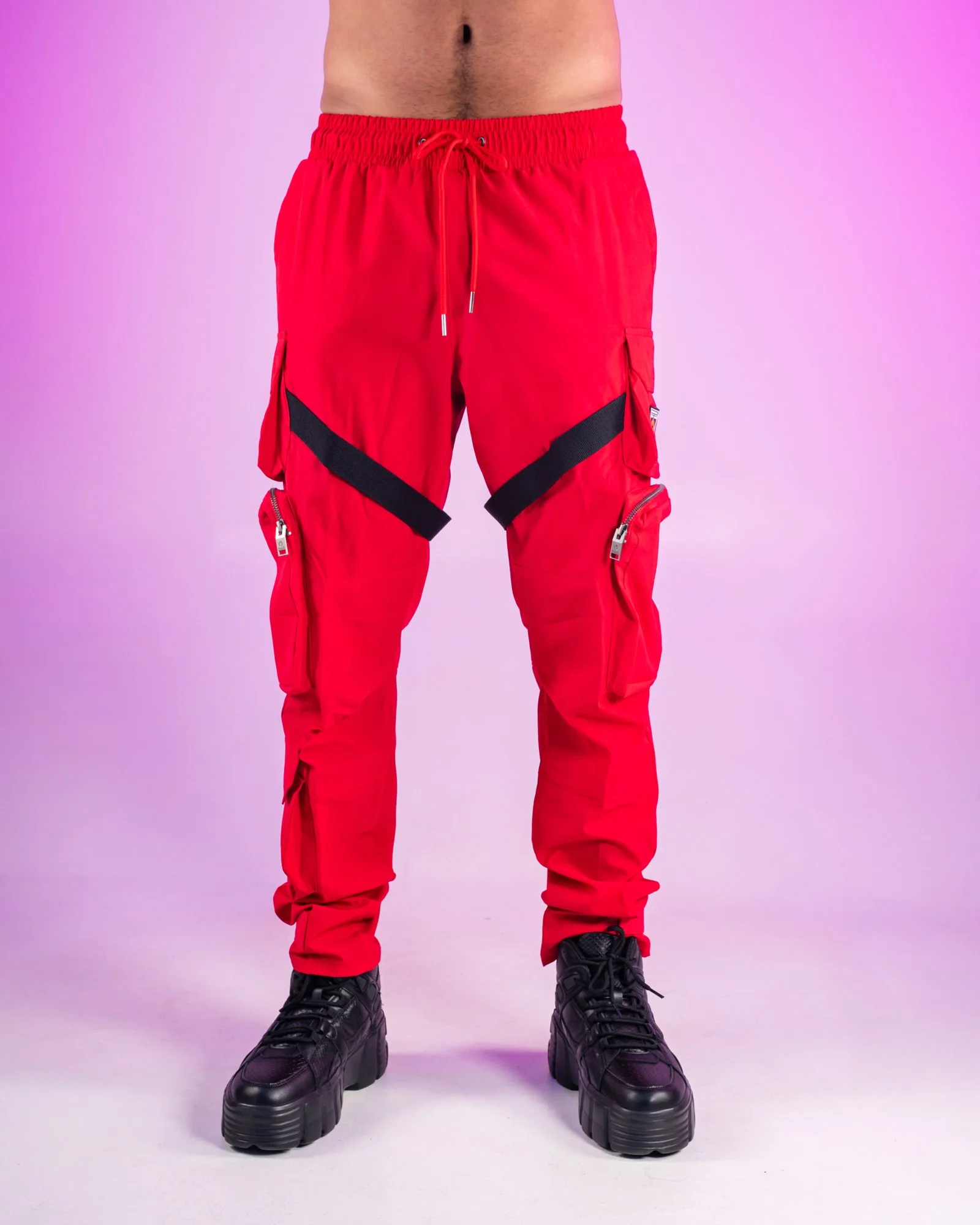Red Nylon Unisex Utility Pants