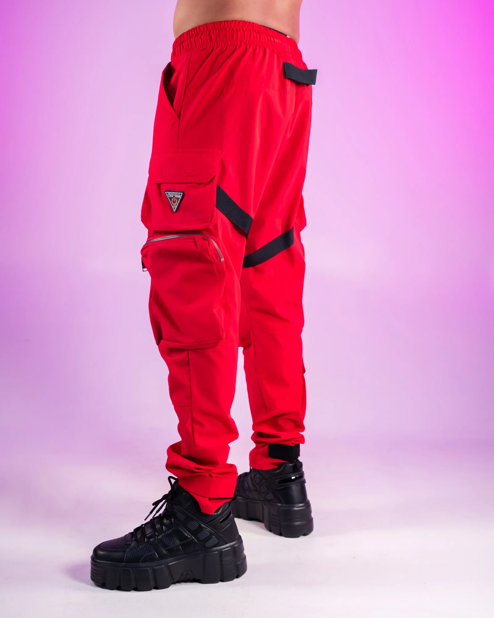Red Nylon Unisex Utility Pants - Image 3