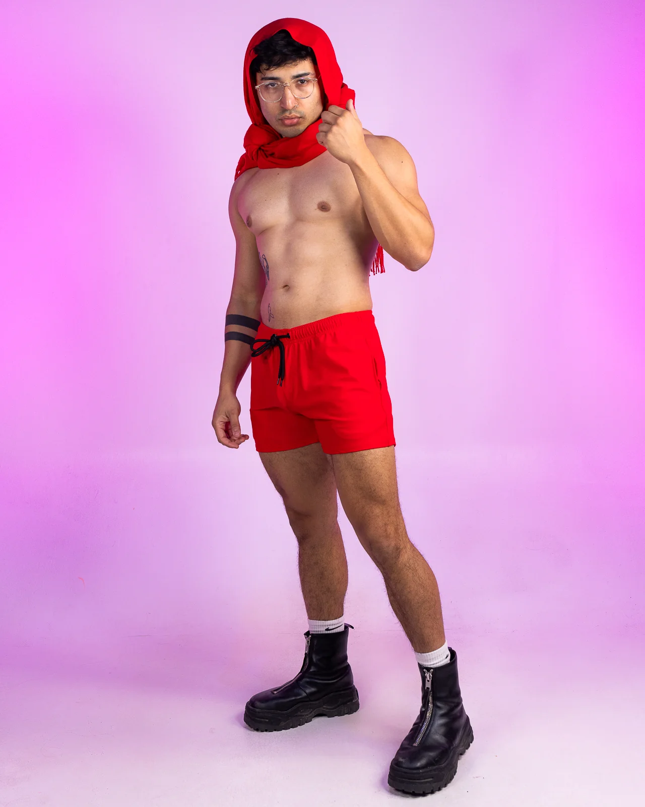 Solid Red Drawstring Shorts - Image 2
