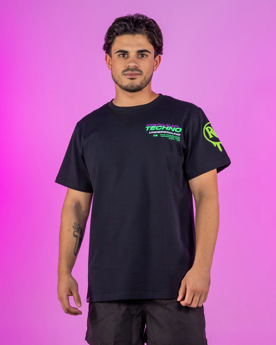 Techno Underground Retro Vibes Black T-Shirt - Image 4