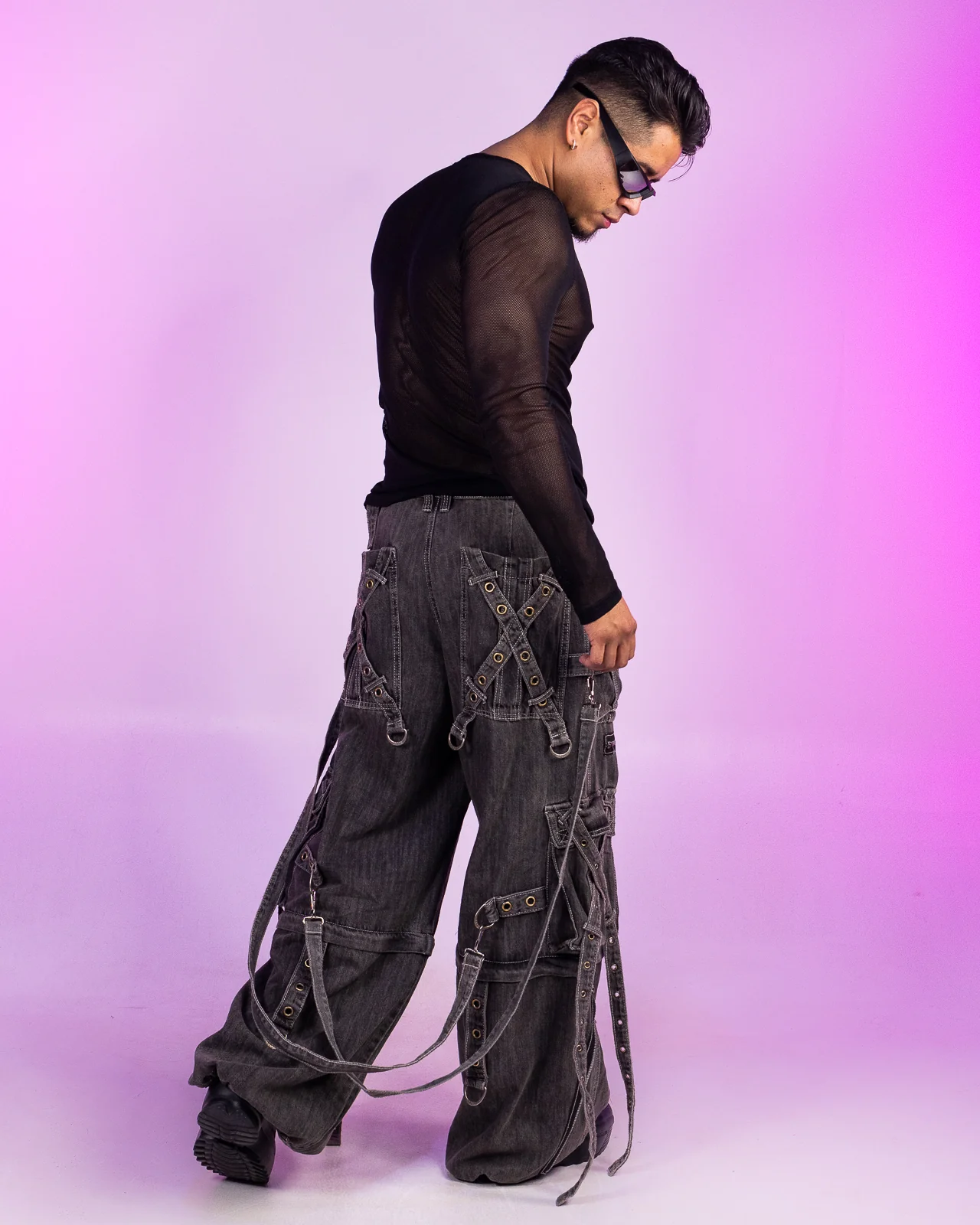 Tripp NYC Zip-Off Black Denim X-Strap Pants - Image 6