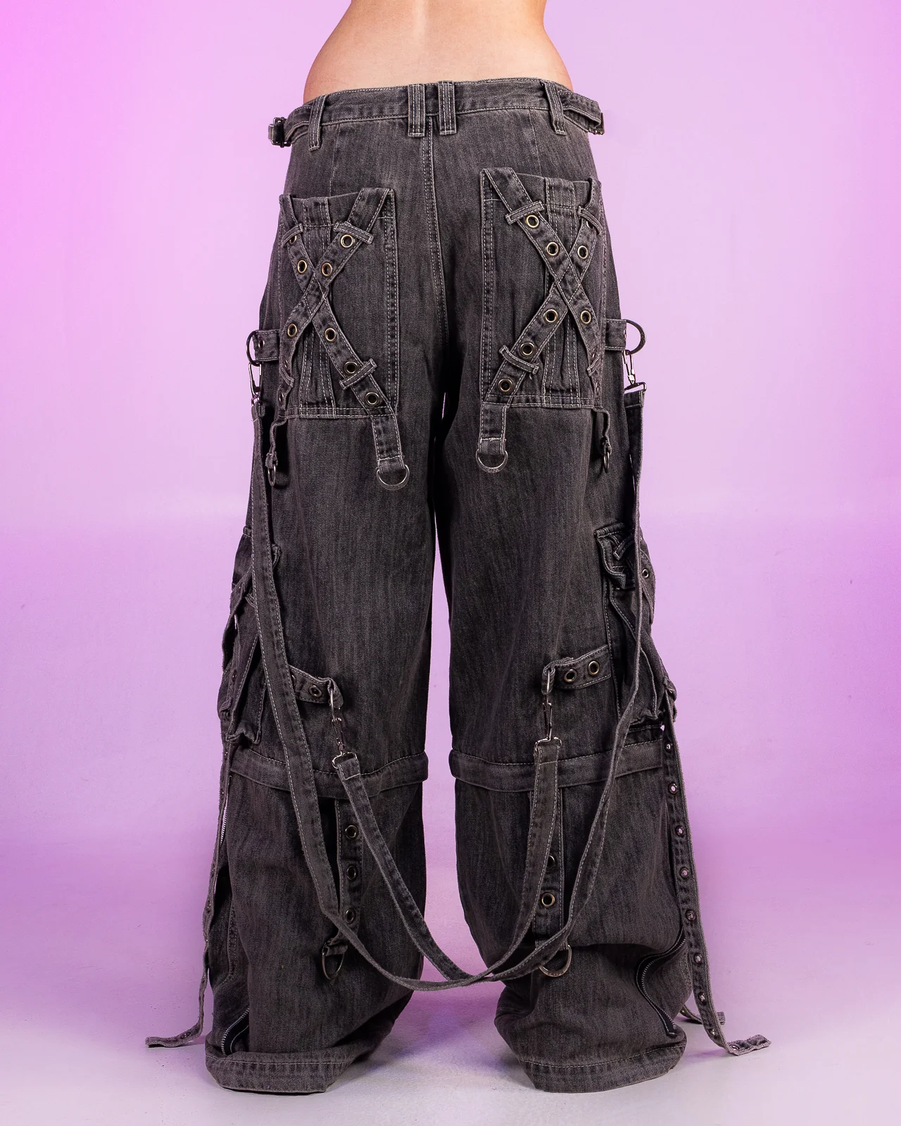 Tripp NYC Zip-Off Black Denim X-Strap Pants - Image 9