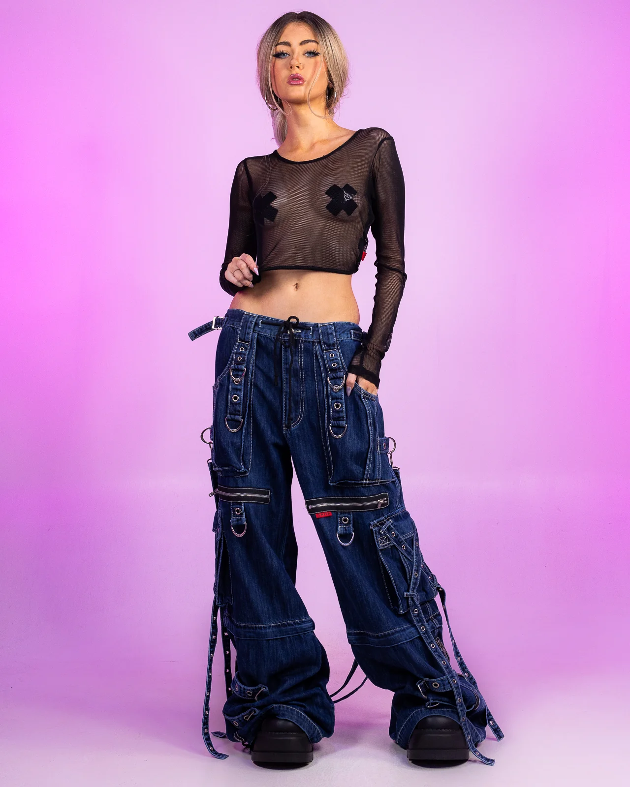 Tripp NYC Zip-Off Blue Denim X-Strap Pants - Image 3