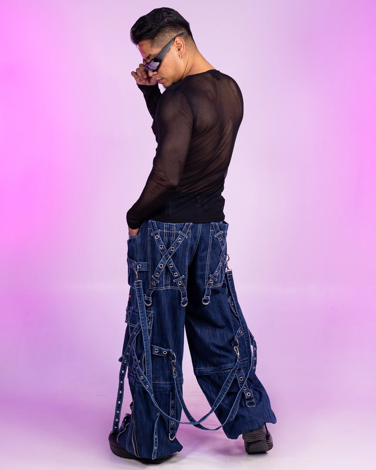 Tripp NYC Zip-Off Blue Denim X-Strap Pants - Image 6