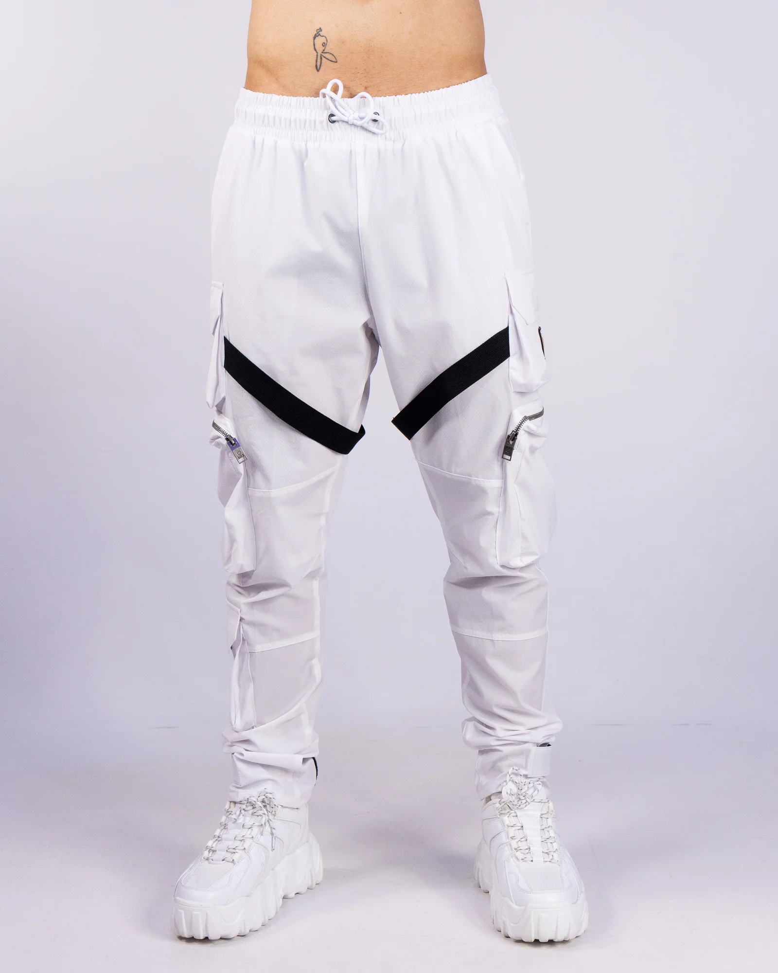 White Unisex Strap Cargo Pants - Image 3
