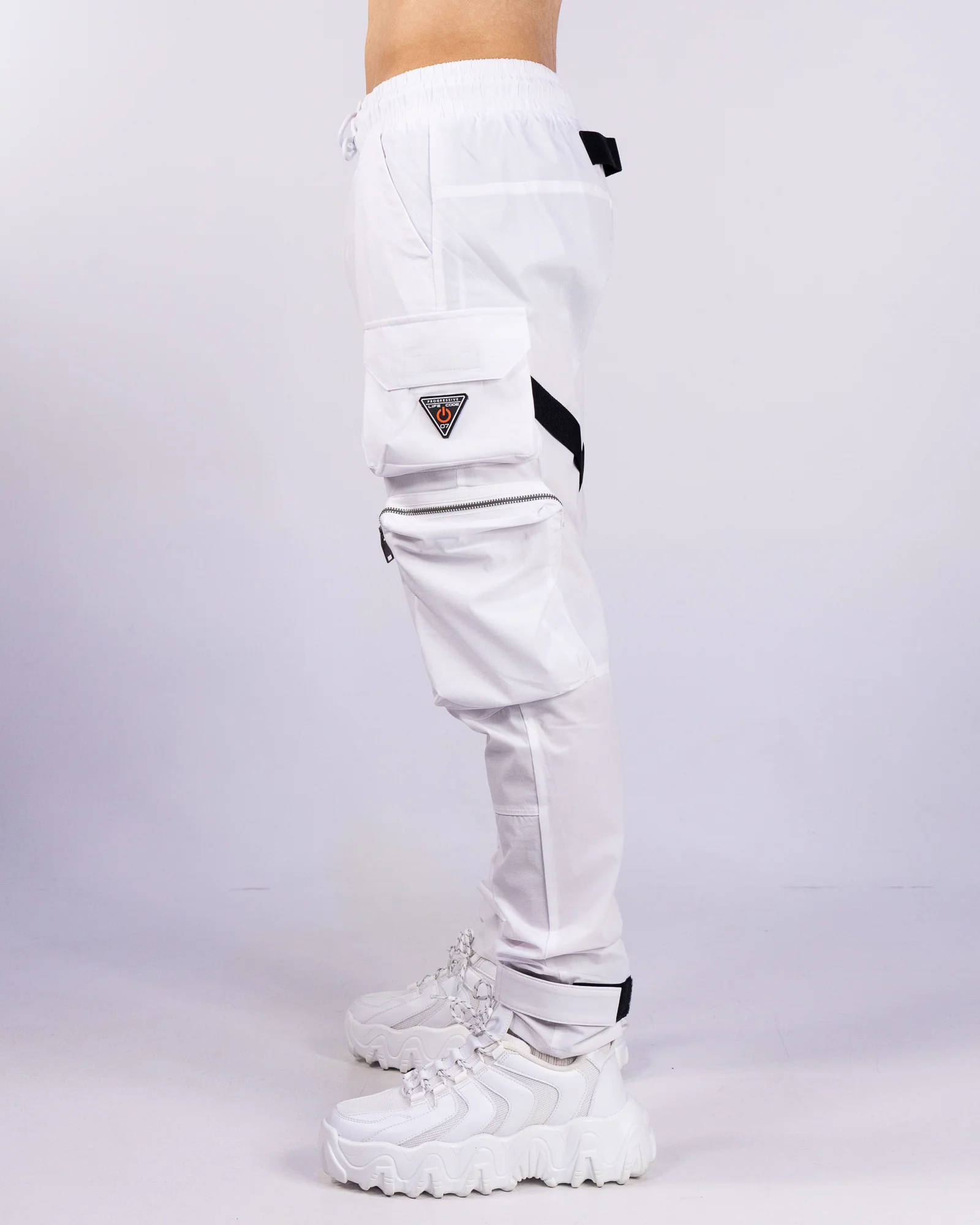 White Unisex Strap Cargo Pants - Image 4
