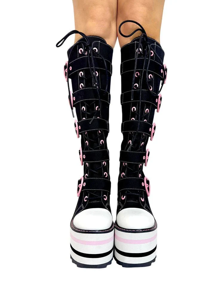YRU Detention Hearts Black/Pink Platform Boots - Image 8