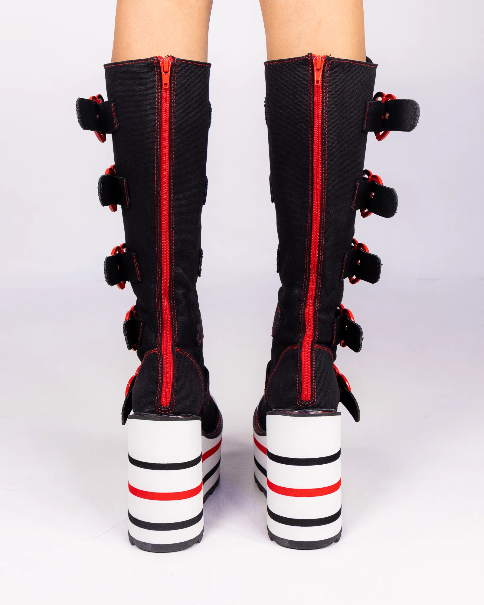 YRU Detention Hearts Black/Red Platform Boots - Image 3