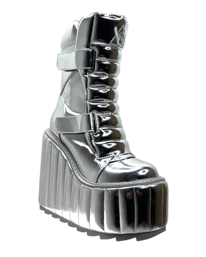 YRU Dune Moto Lo Women's Silver Chrome Boots - Image 4